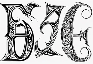 combine the letters E and H with tribal pattern tattoo idea
