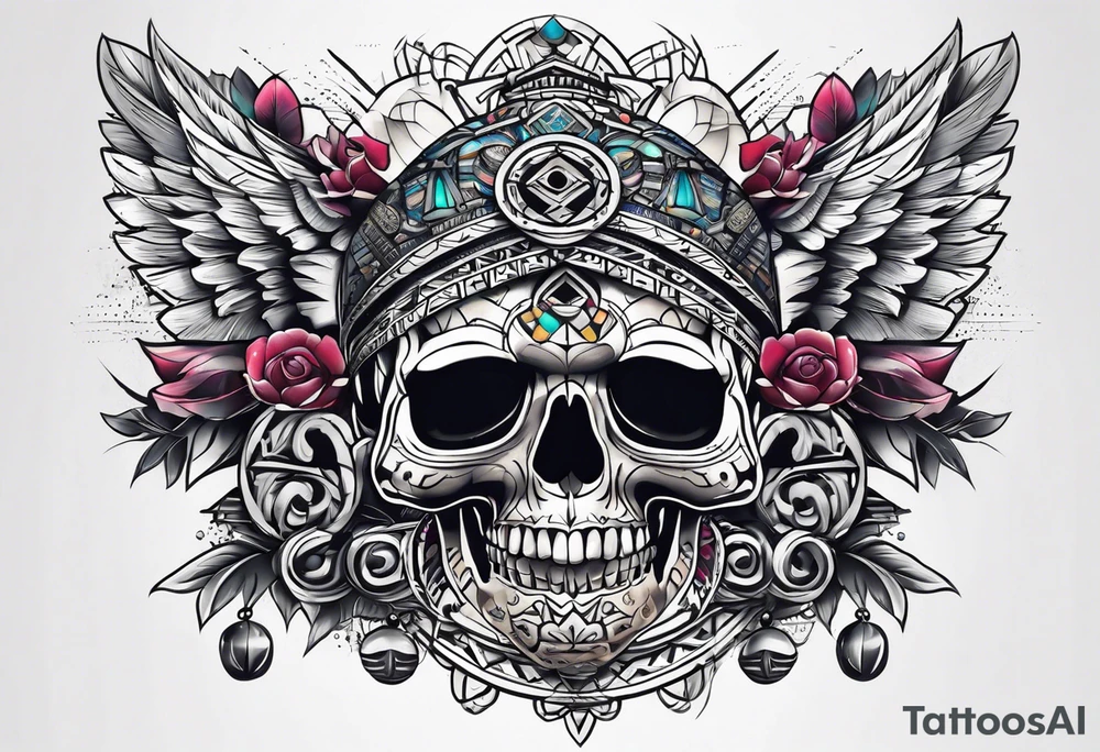 Knee tattoo with skulls and mayan symbols tattoo idea