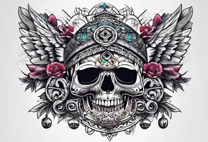 Knee tattoo with skulls and mayan symbols tattoo idea