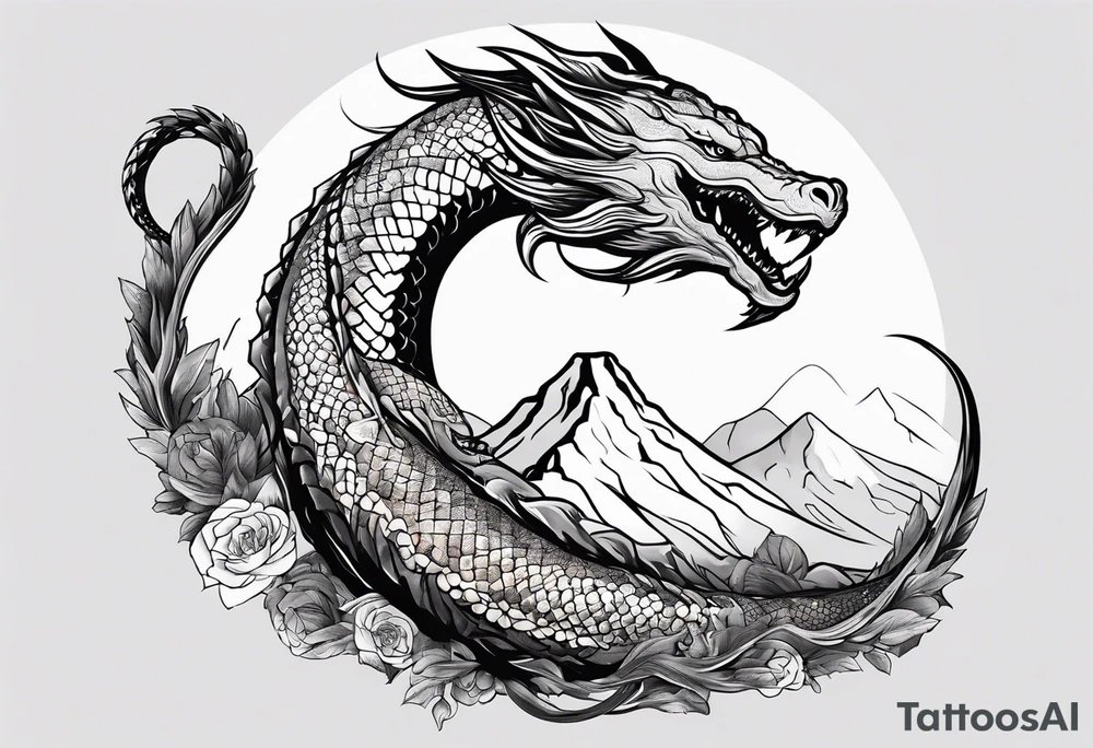 jörmungandr around the arm with mountains tattoo idea