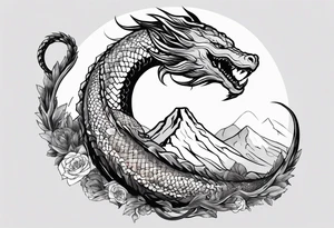 jörmungandr around the arm with mountains tattoo idea