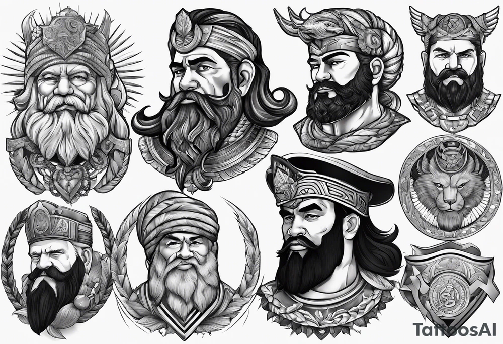 Vishnu, Odin, Zeus, and chesty puller. Upper arm tattoo idea