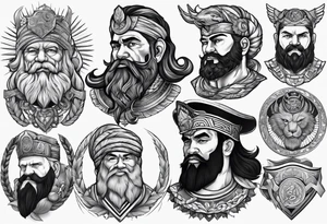 Vishnu, Odin, Zeus, and chesty puller. Upper arm tattoo idea