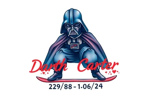 blue and red Skateboarding TALL Darth Vader
WORDS in star wars font "Darth Carter"
12/29/88-01/06/24 tattoo idea