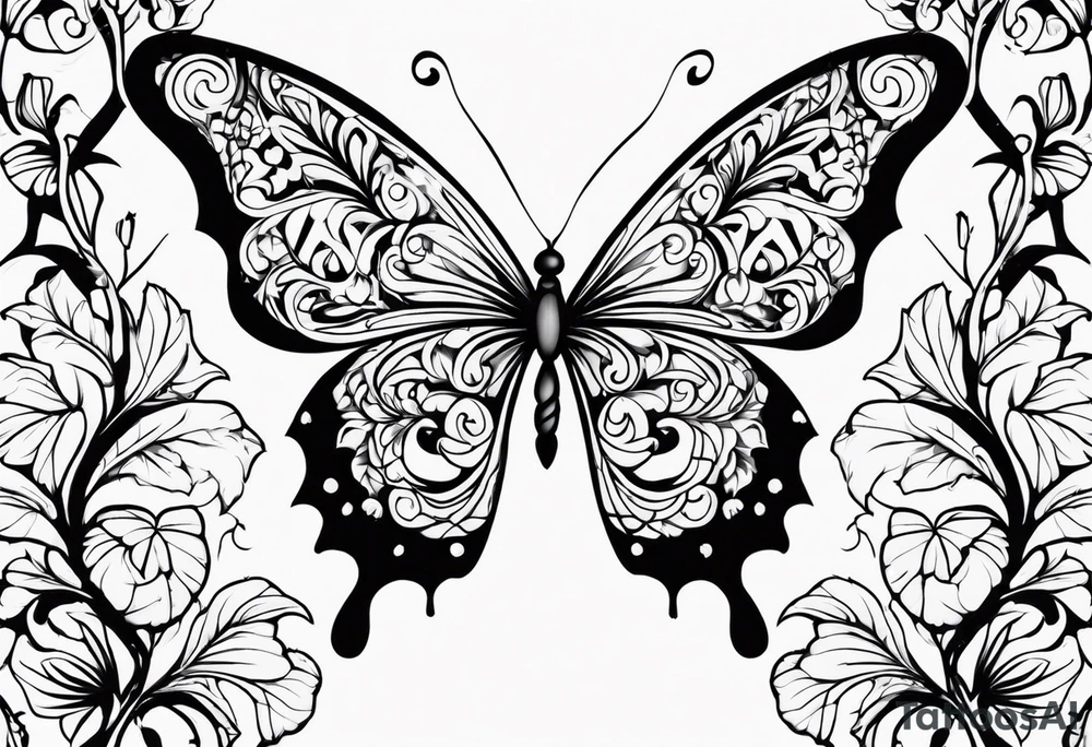 Name
Mascarenas with vines of leaves and butterfly tattoo idea