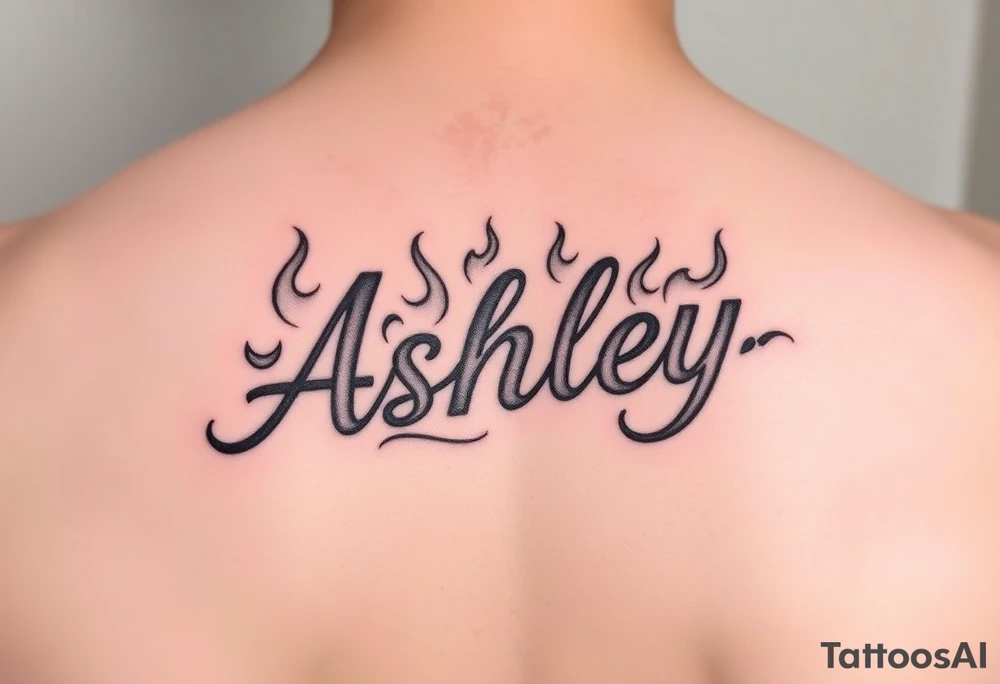 Name
Tattoo: ASHLEY in script flames tattoo idea