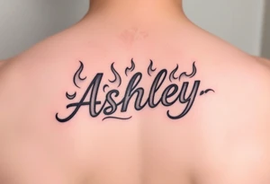Name
Tattoo: ASHLEY in script flames tattoo idea