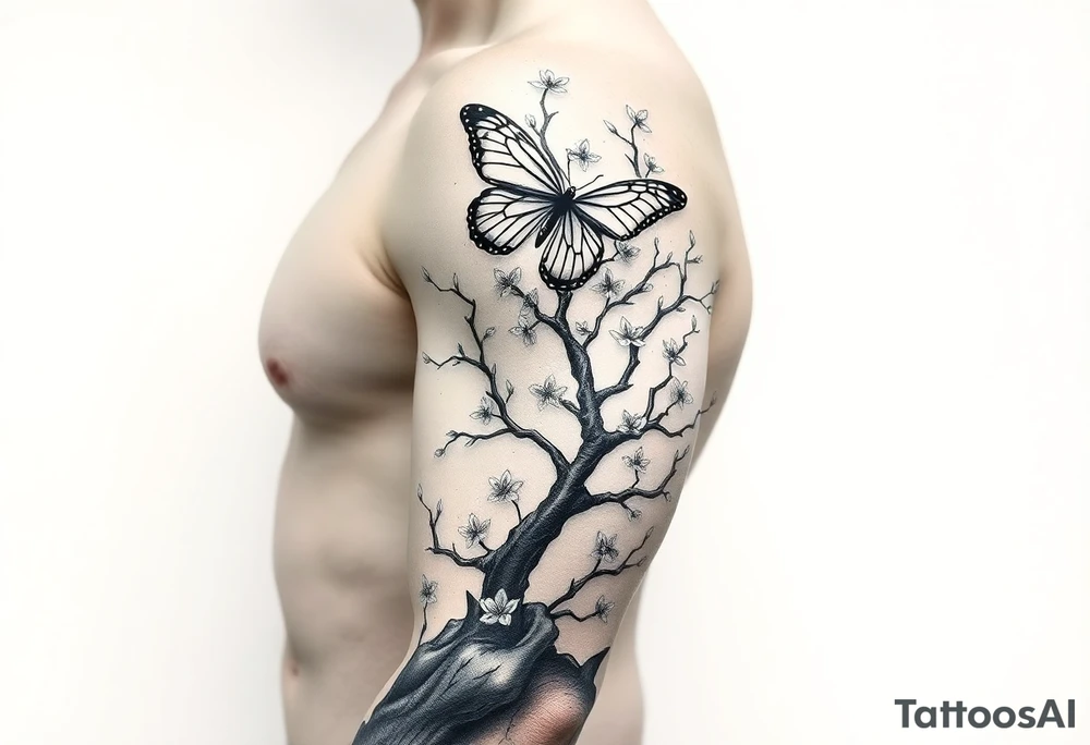 Justin above mini butterflies and cherry blossom tree tattoo idea
