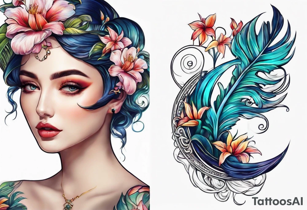 sea, flower, palm tattoo idea