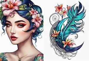 sea, flower, palm tattoo idea