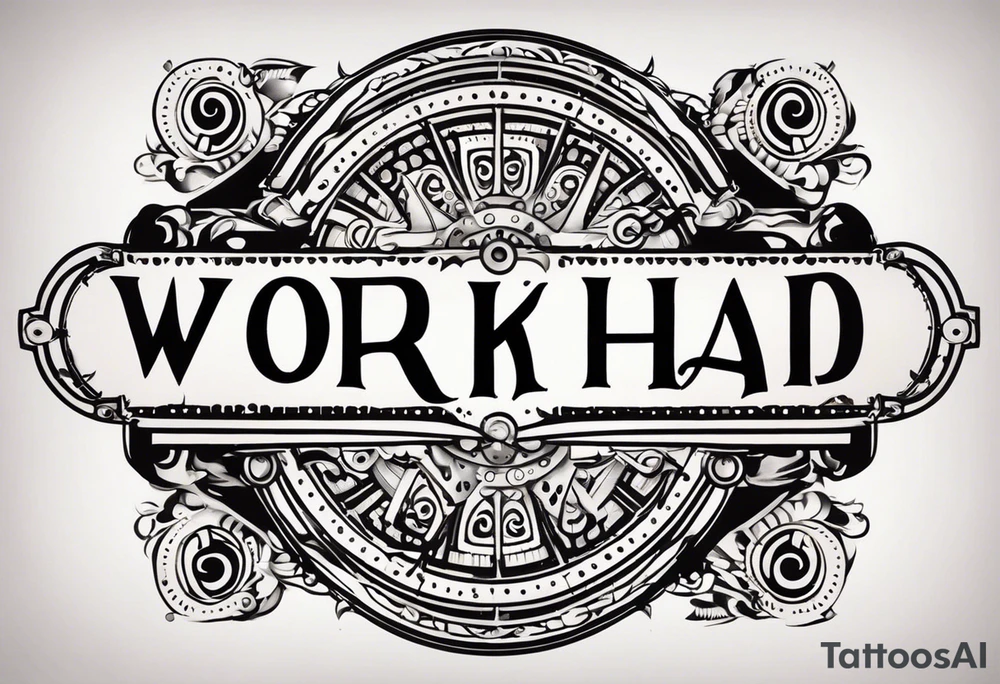 I want a tattoo containing the following two words "work hard" and "play hard" in a steam punk design tattoo idea