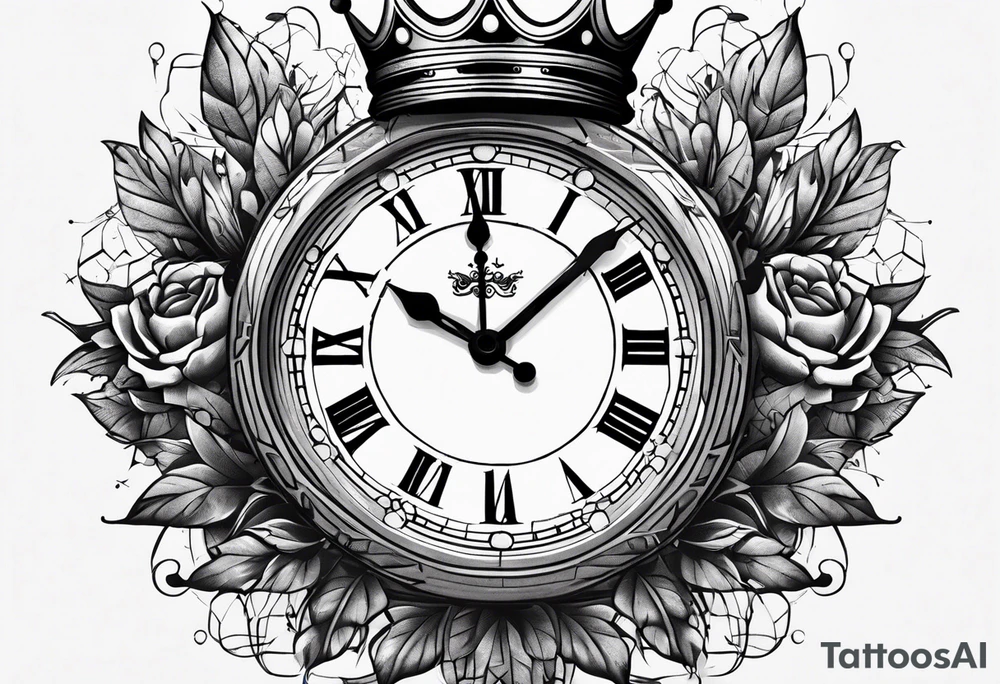 Broken clock with king crown tattoo idea