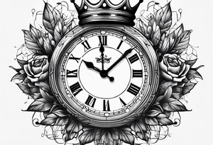 Broken clock with king crown tattoo idea