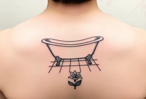 Clawfoot bathtub on tile floor with lily growing out of floor tattoo idea