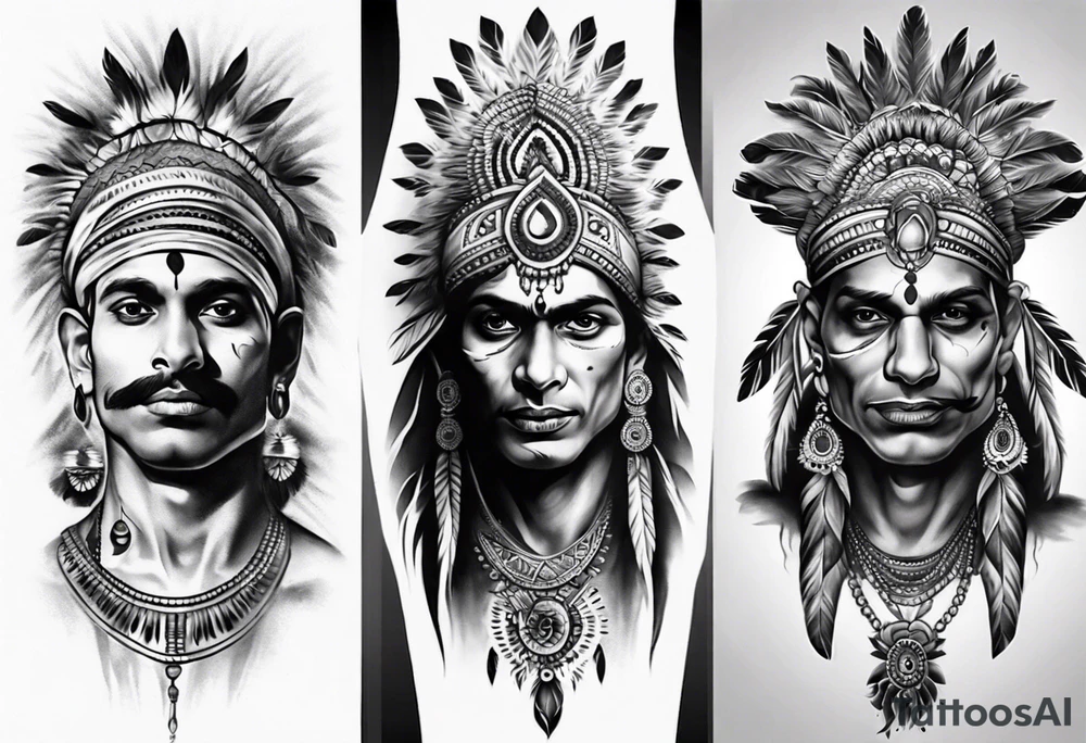 indian man realistic leg sleeve tattoo idea