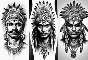 indian man realistic leg sleeve tattoo idea