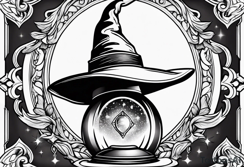 Witch hat sitting on top of a crystal ball tattoo idea
