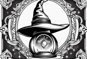 Witch hat sitting on top of a crystal ball tattoo idea