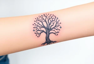 mystical tree of life with cosmic roots and celestial branches tattoo idea