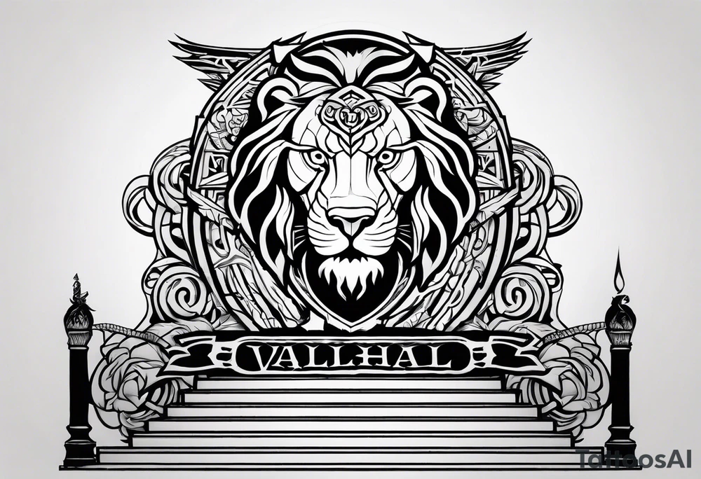Valhalla lion sword stairs tattoo idea