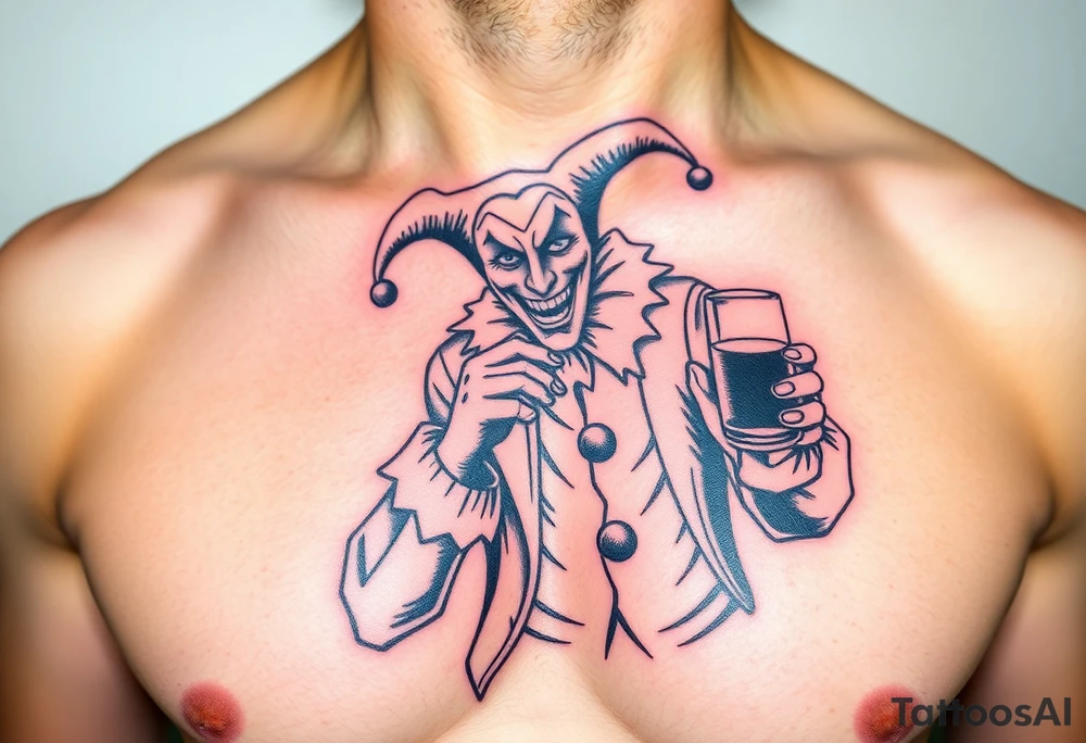 jester in clothes having a good time getting drunk tattoo idea