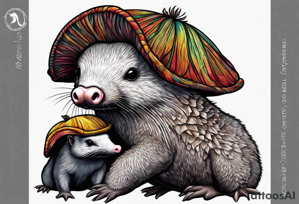 Australian Platypus, Echidna, Wombat & pygmy Sugar Glider together tattoo idea