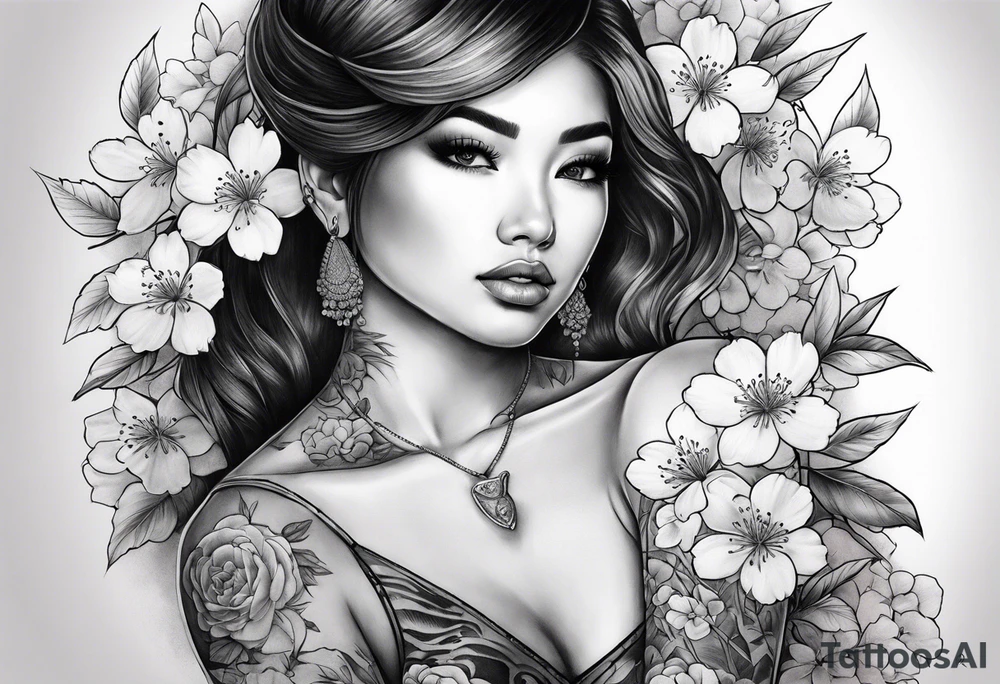 Samari with cherry blossom sleeve tattoo idea