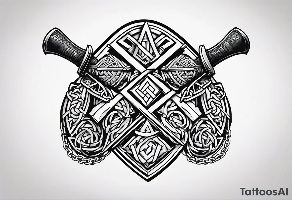 Valhalla steps shield sword axe Valknut chains tattoo idea Valhalla steps shield sword axe Valknut chains tattoo idea