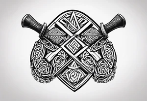 Valhalla steps shield sword axe Valknut chains tattoo idea