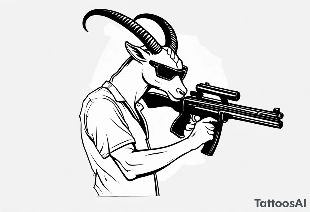 capricorn with sunglasses holding a shotgun tattoo idea