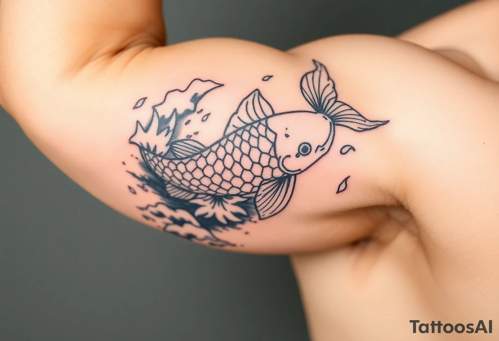 traditional koi fish swimming upstream through turbulent waves tattoo idea