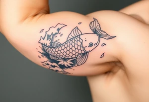 traditional koi fish swimming upstream through turbulent waves tattoo idea