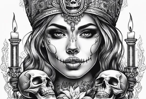 Skull and candle woman's face above tattoo idea