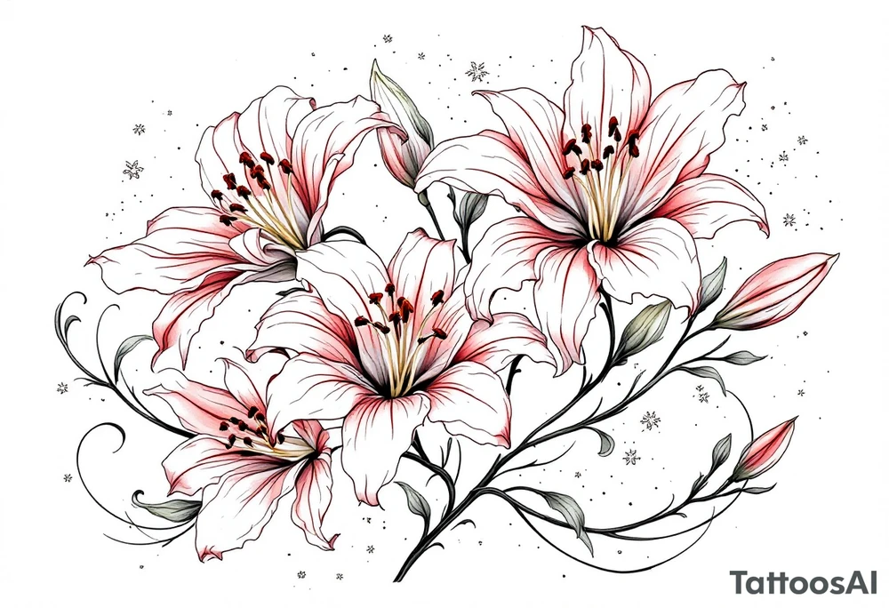 delicate lilies in frost with petals tattoo idea