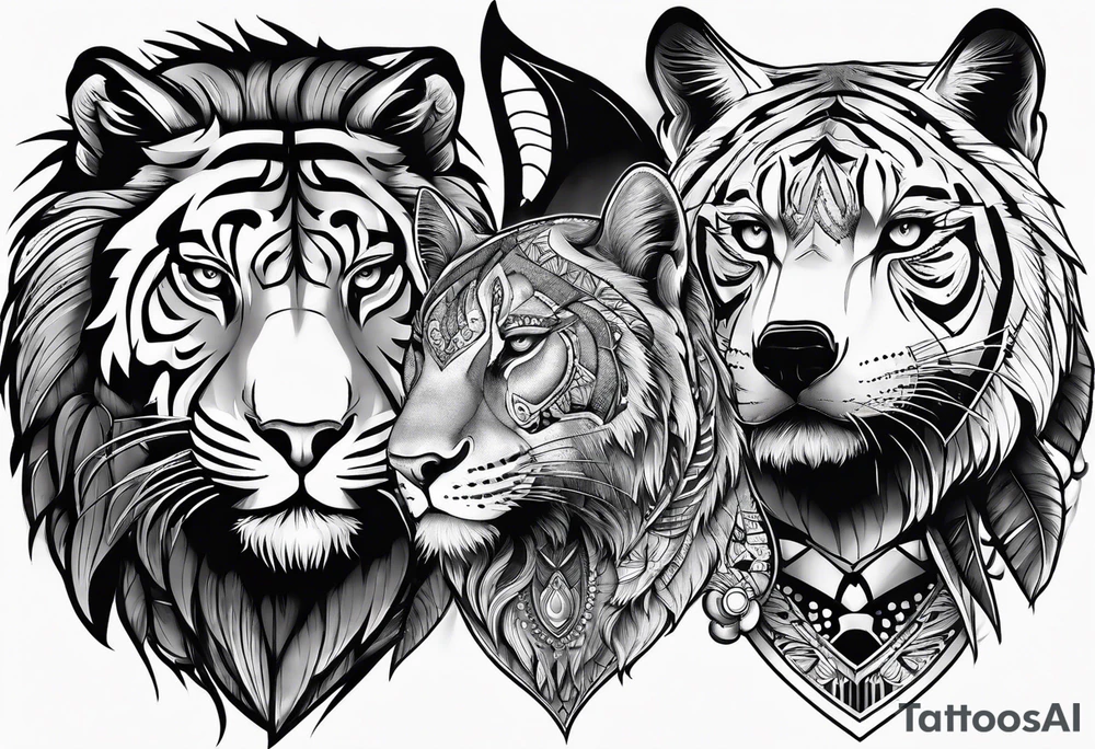 Different apex predators in their habitat tattoo idea