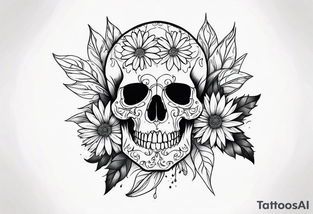 skull and aster tattoo idea