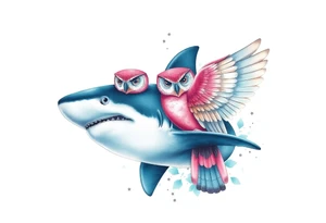 Hammerhead shark eating a pink owl tattoo idea