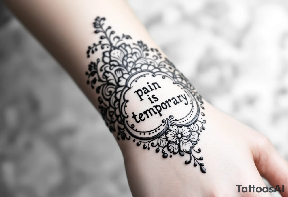 Indian style Henna tattoo for the inner wrist including words pain is temporary. Don’t show the wrist or arm tattoo idea