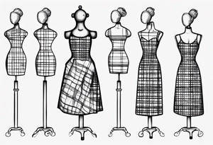 drawing of a dressmaker's dummy wearing a little girl's plaid dress tattoo idea