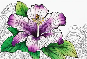 An outline of a rio dipladenia flower with a green and purple watercolor sky in the background tattoo idea