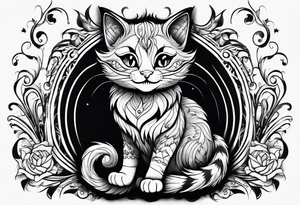 Cute Maine coon kitten dressed like Cheshire cat tattoo idea