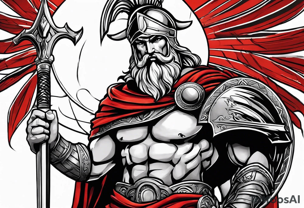 Ares greek God, holding his spear and shield tattoo idea
