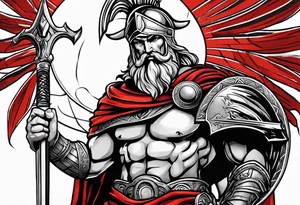 Ares greek God, holding his spear and shield tattoo idea