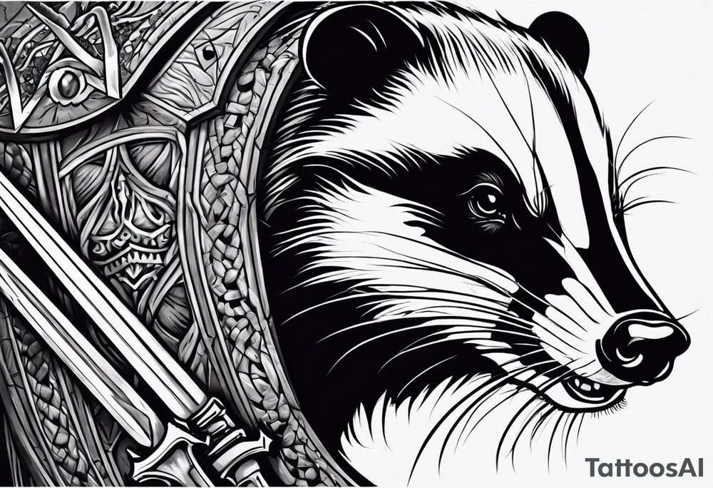 Draw me hunting badger with aggressive full body, killer face with a smile, very long nails and he attacks like a bloody gladiator to enemy and also he has very deadly looking. The only weapon is his braveness he fights with his nails. Everybody scares after their first sight. And horror type Badger this is. tattoo idea