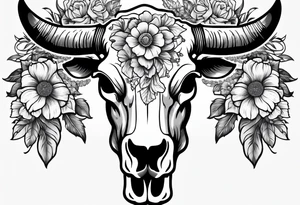 Cow skull with flowers on top and bottom tattoo idea