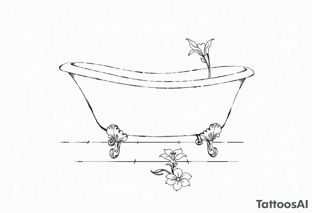 Clawfoot bathtub with lily coming up from tile floor tattoo idea