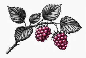 a long raspberry branch that focuses on line work. symbolizes making jam tattoo idea