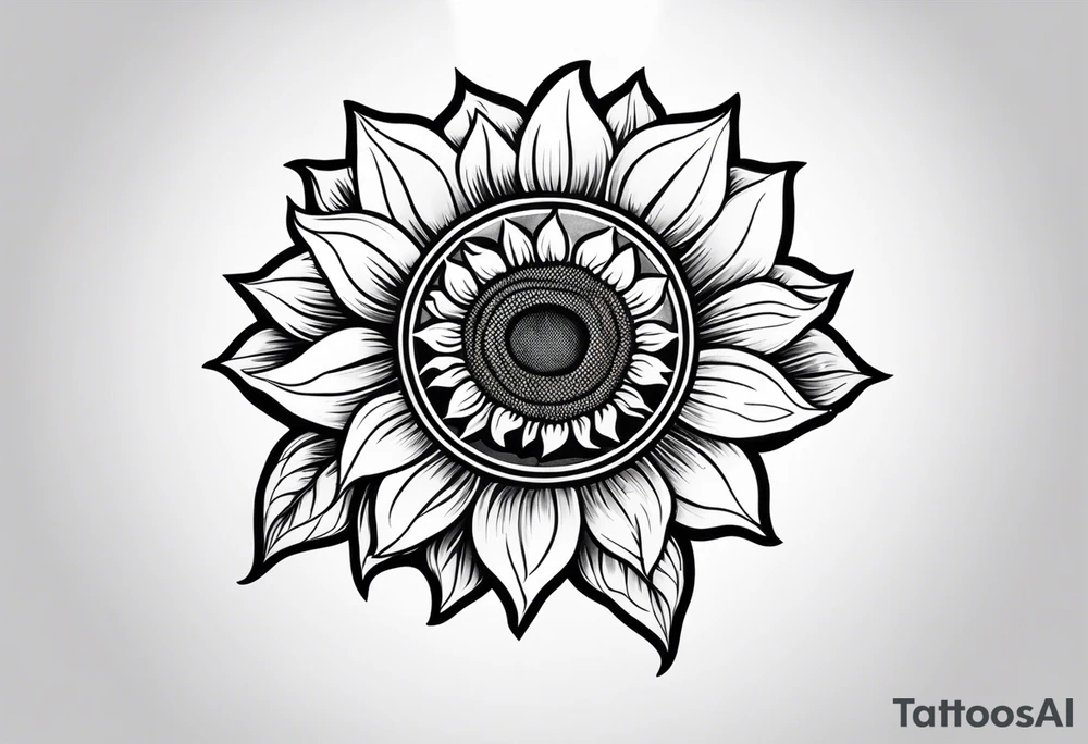 A steel horseshoe with a sunflower in the center tattoo idea