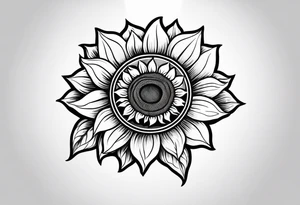 A steel horseshoe with a sunflower in the center tattoo idea