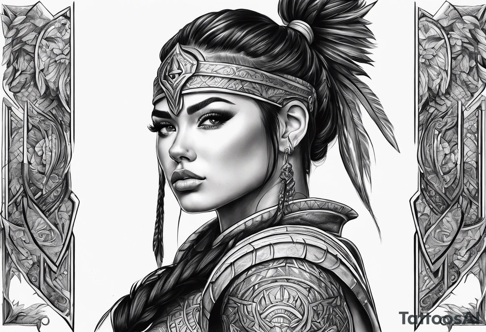 Realistic warrior girl tattoo idea